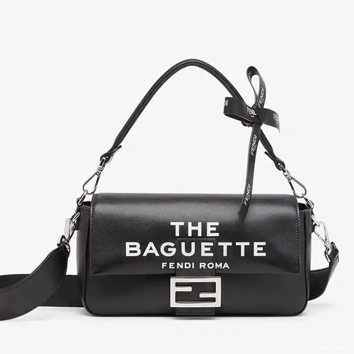 Affordable Leather Baguette Bag The Fendi Black In Medium Motif Nappa Baguette 0621